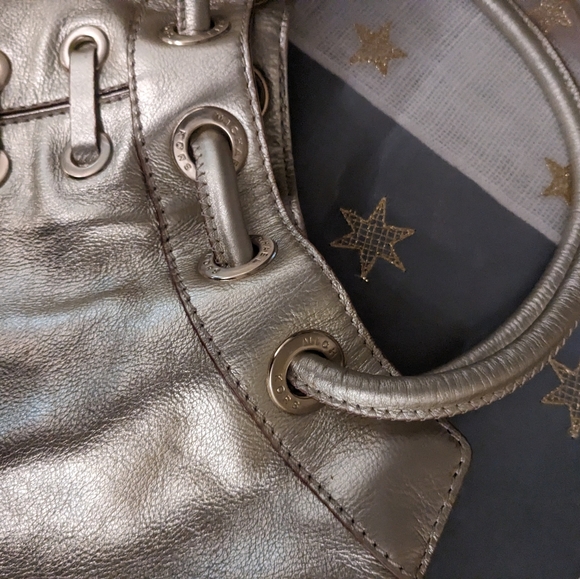 KORS Michael Kors Large Gold Metallic Leather Drawstring Laced Snap Tote 24 - Picture 3 of 11